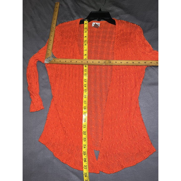 Chico's Sweater Women's Size M (1) Bright Coral Open Front 3/4 Sleeve Cardigan - Picture 6 of 9